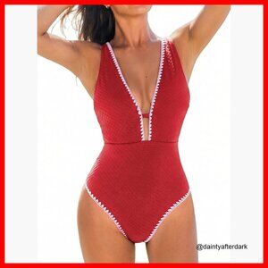 One Piece Swimsuit with Tummy Control V Neck Cutout Crisscross Back